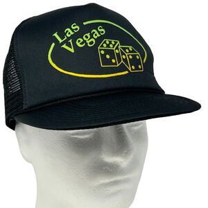 Vintage 90s Las Vegas Trucker Hat Cap Casino Craps Gambling Mesh Snapback Black